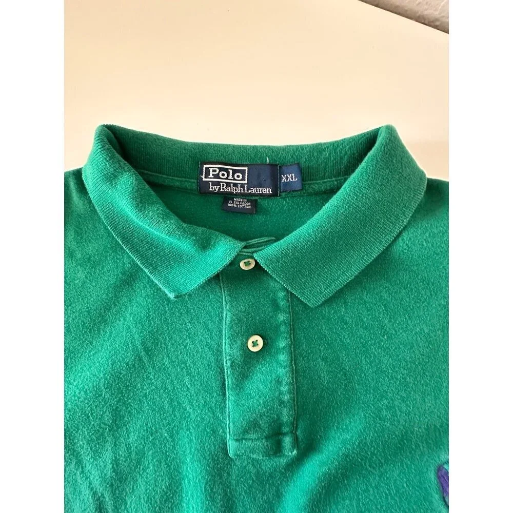 Vintage Polo Ralph Lauren‎ Mens Big Tall Size 2XL Polo Shirt Green Short Sleeve